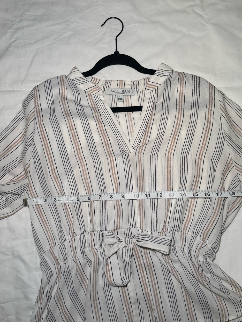 Sweet Rain Striped Peplum Blouse Size Large Drawstring Waist Boho - Picture 5 of 6
